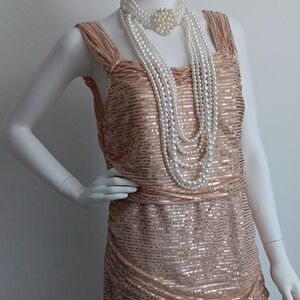 Elegant Sequin Evening Gown - Rose Gold